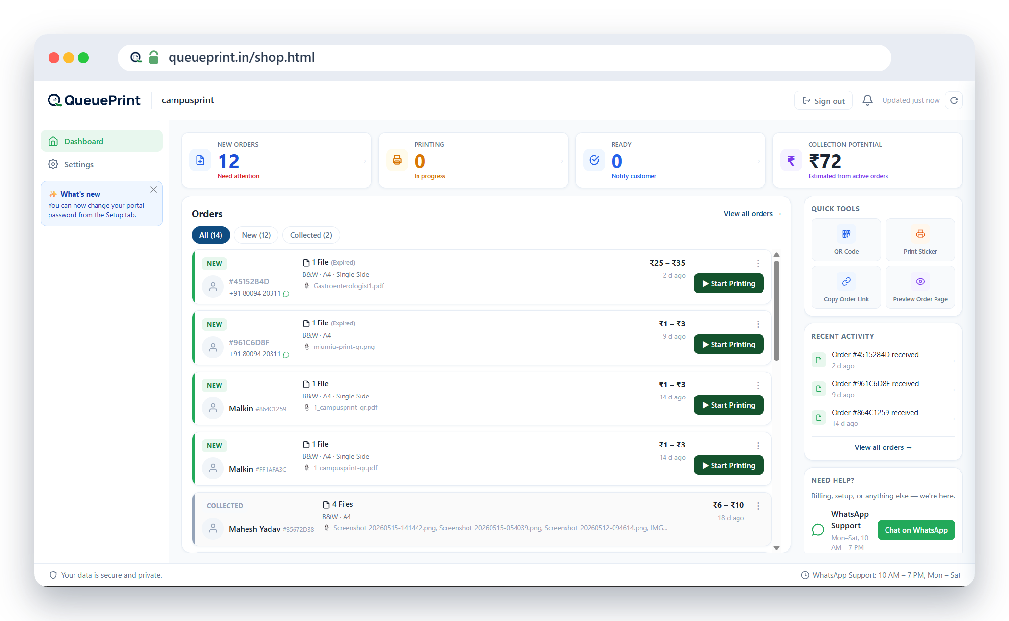 QueuePrint order management portal