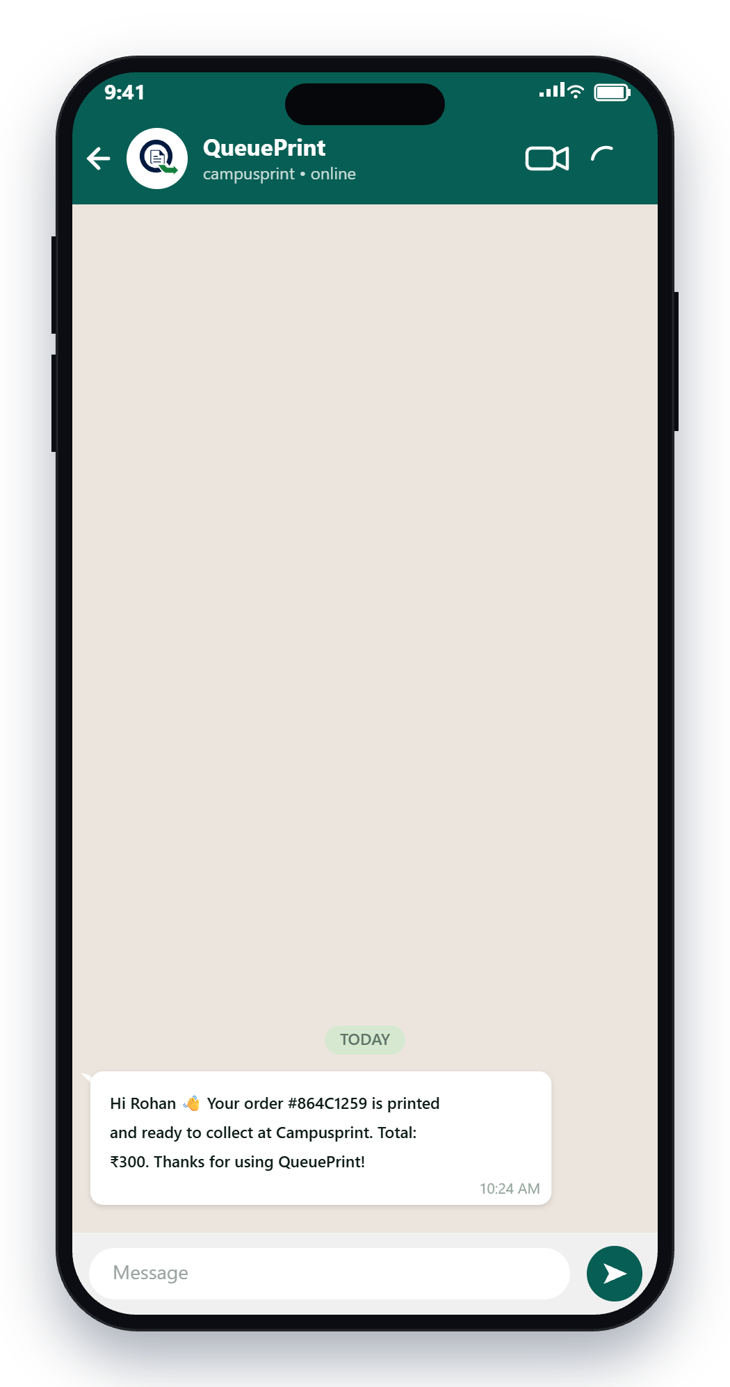 WhatsApp order ready notification